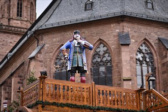 Heidelberg, Germany, November 2019: Figure of Heidelberg jester and court dwarf Perkeo on top of