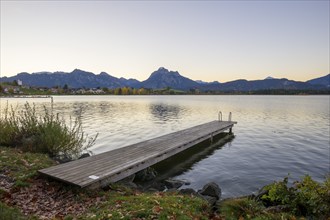 Steg am Hopfensee, Allgäu Alps, Hopfen am See, Ostallgäu, Bavaria, Germany, Europe