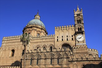 City of Palermo, the Cathedral Maria Santissima Assunta, the baroque dome and the clock tower,