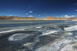 Tso Kar, fluctuating salt lake in Himalayas. Rapshu, Ladakh, Jammu and Kashmir, India, Asia