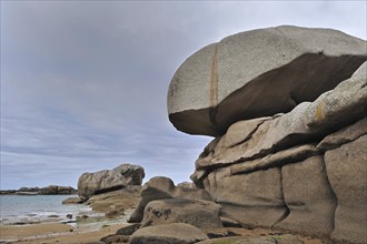 Rock formations along the Côte de granit rose, Pink Granite Coast at Trégastel, Brittany, France,