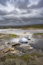 Steaming hot spring, Hveravellir geothermal area, Icelandic Highlands, Suðurland, Iceland, Europe