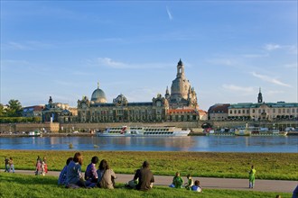 Dresden silhouette, with view from Neustädter Elbufer to Dresden's historic city centre