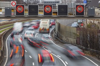 Motorway A40, Ruhrschnellweg, city centre of Essen, exit Essen-Frillendorf, Spurbus route, this