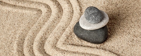 Japanese Zen stone garden, relaxation, meditation, simplicity and balance concept, letterbox