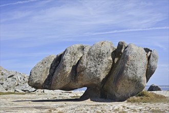 Eroded rock formation by wind erosion at the coast in Saint-Guénolé, Finistère, Brittany, France,