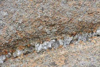 Layer of quartz in granite rock, Pink Granite Coast, Ploumanac'h, Brittany, France, Europe