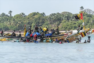 Fishermen unloading the boat with their catch, Sanyang, Gambia, West Africa, Africa