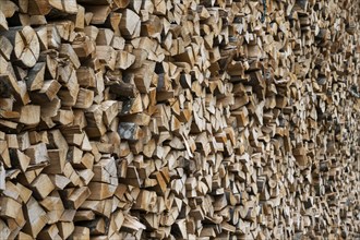 Large woodpile, firewood, Wiesensteig, Swabian Alb, Baden-Württemberg, Germany, Europe