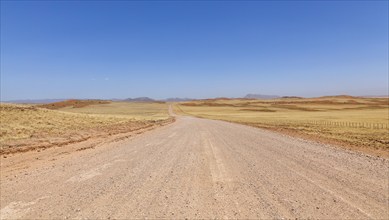 Gravel road C14, in the background the Tiras Mountains, Namibia, Africa