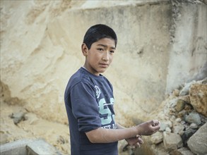 Boy at work in a kaolin mine, Pachacayo, Peru, South America