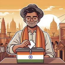 Indian citizen casting vote in ballot box in general election. AI Generated