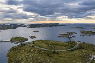 Road over small islands, archipelago islands, Herøy island, Helgeland coast, Nordland, Norway,