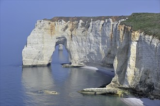 La Manneporte, a natural arch in the chalk cliffs at Etretat, Côte d'Albâtre, Upper Normandy,