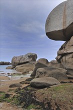 Rock formations along the Côte de granit rose, Pink Granite Coast at Trégastel, Brittany, France,