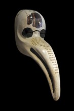 Close-up of Italian bird-like beak mask for plague doctor to treat victims of bubonic plague during