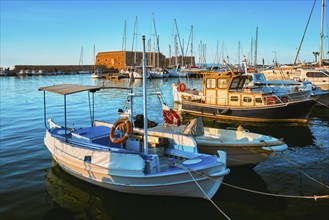 Venetian Fort Venetian fortress of Koules Castello a Mare castle in Heraklion and moored Greek