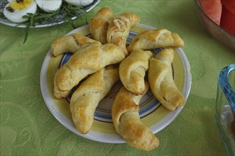 Breakfast table, breakfast, cold buffet, ham croissants, biscuits, savoury croissants, finger food,