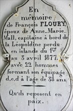 The chapel Perros Hamon de Ploubazlanec with the names of missing fishermen who perished in the