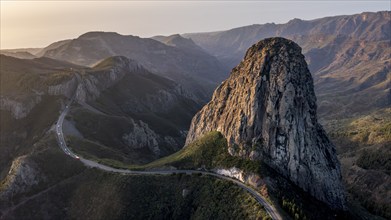 Roque de Agando rock tower at sunrise, Monumento Natural de los Roques, La Gomera, Canary Islands,