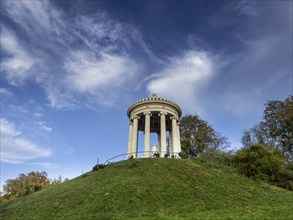 English Garden with Monopteros in autumn, dynamic cloud structure, Munich, Bavaria, Germany, Europe