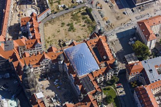 Aerial view of Dresden Old Town Royal Palace, large and small courtyard