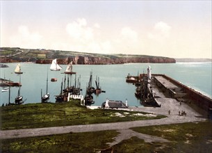 Dunmore, a popular tourist and fishing village in County Waterford, Ireland, c. 1890, Historic,