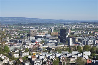 City view with skyscrapers Parktower and Uptown, Zug, Canton Zug, Switzerland, Europe