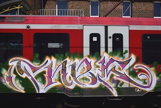 Europe, Germany, Hamburg, Grafitti, Line S3, Lettering on railway carriages, Hamburg, Hamburg,