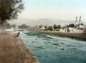 Der Bach von Barada, Damaskus, Heiliges Land, Syrien, ca. 1890, Historic, digitally restored