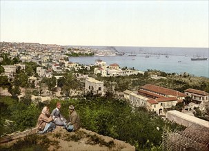 Town and harbour from St. Dimila, Beyrout, Beirut, Holy Land, Lebanon, c. 1890, Historic, digitally