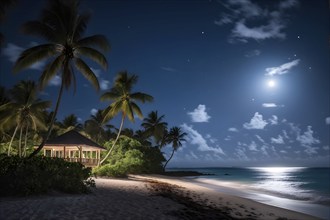 Real estate beach resort at the Caribbean coast at night, AI generated