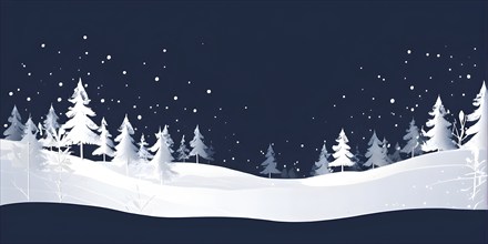 Abstract illustration of a white Christmas card with delicate hand-drawn illustrations, empty space