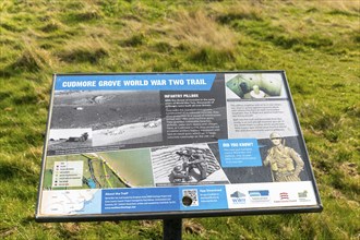 Information sign Cudmore Grove World War Two Trail, East Mersea, Mersea Island, Essex, England, UK