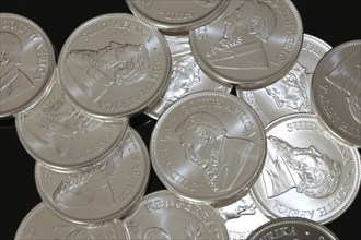 Close-up of Krugerrand silver coins