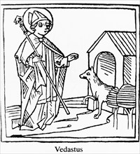 Vedastus (Vaast. Gaston), first bishop of Arras, medieval woodcut