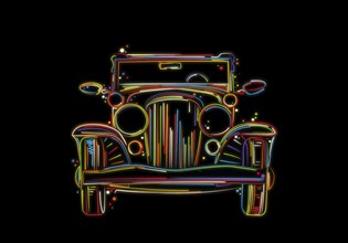 Vintage car, front view. Hand drawn vector illustration in colors