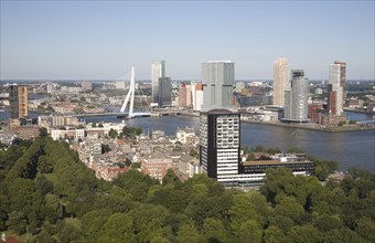 Views looking over the city centre from the 185 metre tall Euromast tower, Rotterdam, Netherlands