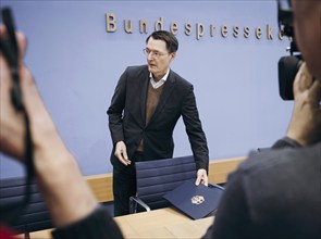 Karl Lauterbach (SPD), Federal Minister of Health, speaking at a federal press conference on the