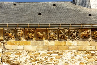 Vic le Comte, sculptures of Saint-Pierre church, Puy de Dome department, Auvergne Rhone Alpes,