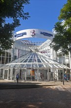 Modern glass and steel architecture of the Buttermarket shopping centre in the town centre of