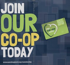 Join Our Co-Op Today, East of England Co-operative Society shop advertising boards hoardings,