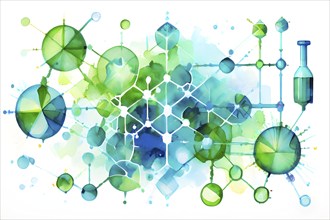 Abstract painting of chemical structure of thc and cbd interlocking geometric shapes, AI generated