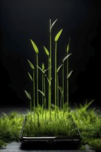 Smartphone screen displaying green grass arrows sprouting upwards symbolizing growth and