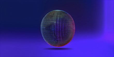 3D rendering of an abstract digital sphere composed of dots with a gradient background, AI