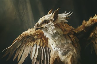 Close up of mythical griffin bird creature. Generative Ai, AI generated