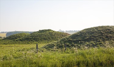 Tumuli megalithic burial mounds on the ancient Ridgeway, East Kennett, Wiltshire, England, United