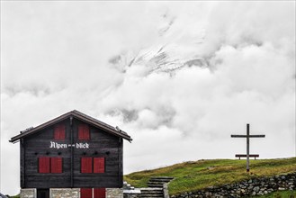 Mountain hut with poor view of the Swiss Alps, hut, cloudy, overcast, weather, cloudy, poor view,