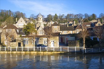 River Avon at high water level at Bradford on Avon, Wiltshire, England, United Kingdom, Europe