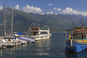 In the harbour of Limone sul Garda, Lake Garda, Lake Garda mountains, Limone sul Garda, Lombardy,